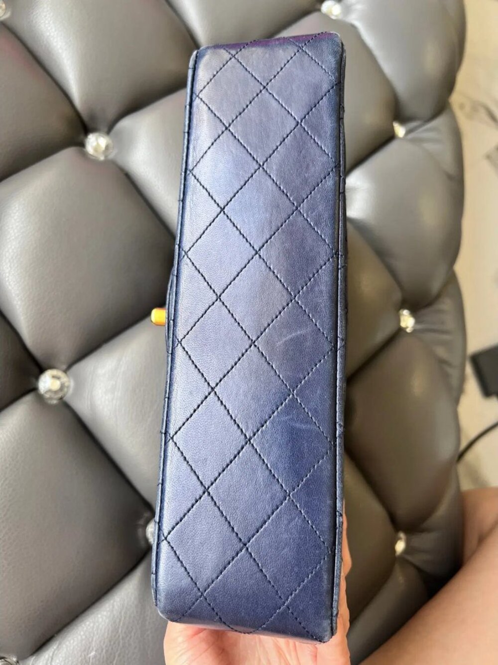 Chanel Navy Blue Quilted Timeless Classique Flap Bag Gold Hardware Vintage - Picture 5 of 15